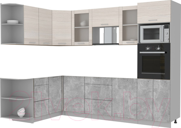 Изображение товара Кухонный гарнитур Интерлиния Мила 1.68x2.8 левая без столешницы (вудлайн кремовый/бетон)