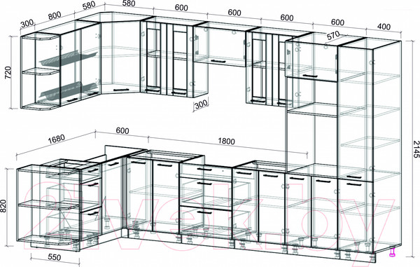 Изображение товара Кухонный гарнитур Интерлиния Мила 1.68x3.4 левая без столешницы (бетон/бетон)