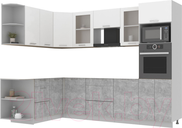 Изображение товара Кухонный гарнитур Интерлиния Мила 1.68x2.8 левая без столешницы (белый платинум/бетон)