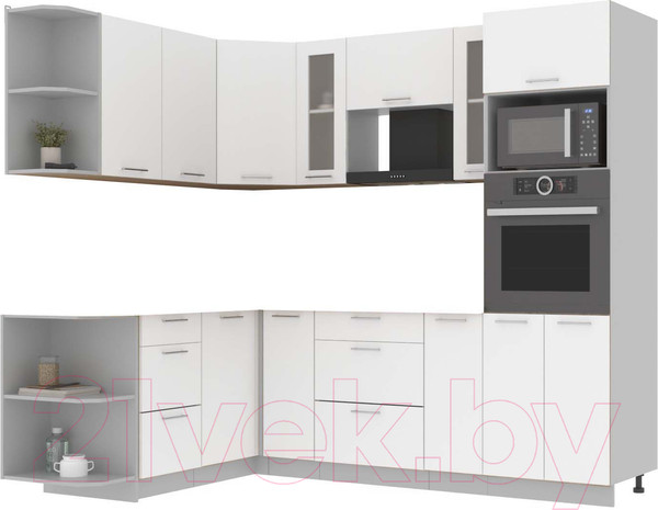 Изображение товара Кухонный гарнитур Интерлиния Мила 1.68x2.4 левая без столешницы (белый платинум/бетон)