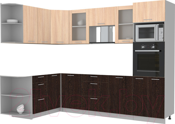 Изображение товара Кухонный гарнитур Интерлиния Мила 1.68x2.8 левая без столешницы (дуб молочный/дуб венге)