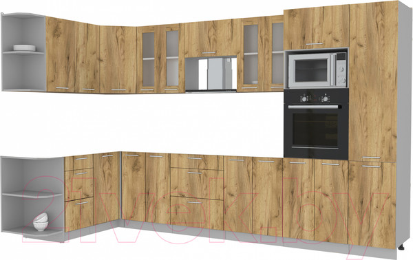 Изображение товара Кухонный гарнитур Интерлиния Мила 1.68x3.4 левая без столешницы (дуб золотой/дуб золотой)