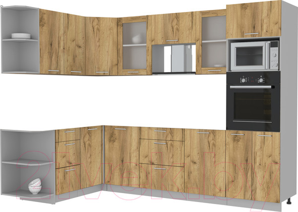 Изображение товара Кухонный гарнитур Интерлиния Мила 1.68x2.8 левая без столешницы (дуб золотой/дуб золотой)