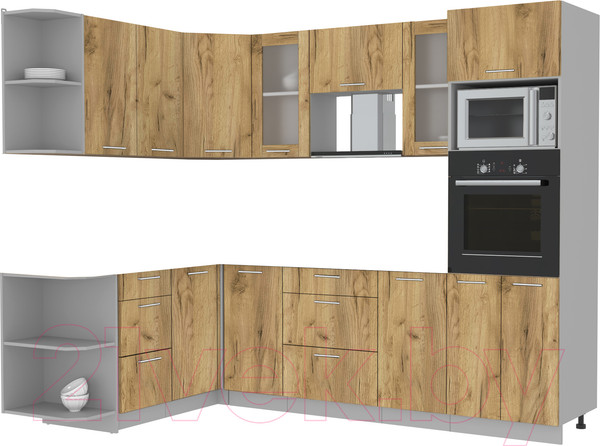 Изображение товара Кухонный гарнитур Интерлиния Мила 1.68x2.6 левая без столешницы (дуб золотой/дуб золотой)