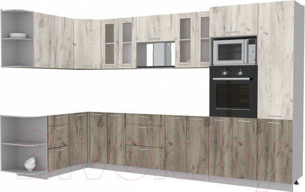 Изображение товара Кухонный гарнитур Интерлиния Мила 1.68x3.4 левая без столешницы (дуб белый/дуб серый)