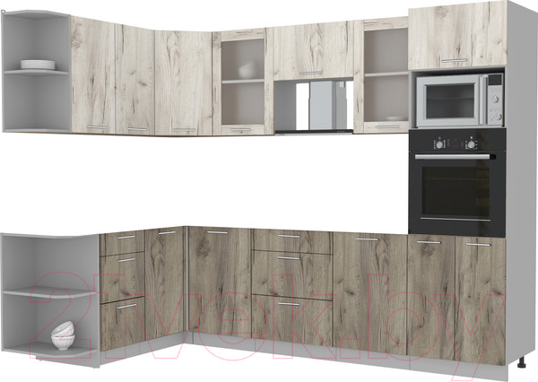 Изображение товара Кухонный гарнитур Интерлиния Мила 1.68x2.8 левая без столешницы (дуб белый/дуб серый)