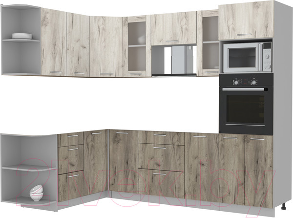 Изображение товара Кухонный гарнитур Интерлиния Мила 1.68x2.6 левая без столешницы (дуб белый/дуб серый)
