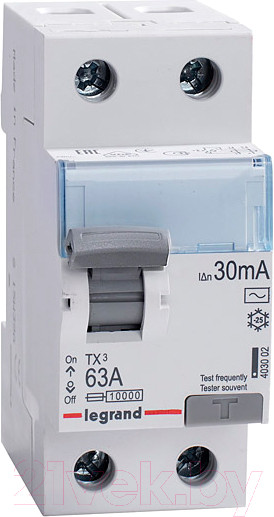 Изображение товара Устройство защитного отключения Legrand TX3 2P 63A 30мA 10kA 2M / 403002