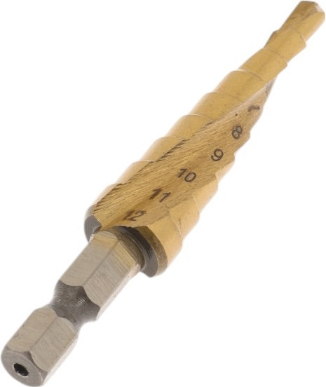 Изображение товара Сверло Tundra Pro ступенчатое HSS TiN спирал. шестигр.хвостовик 4-12мм 4606765