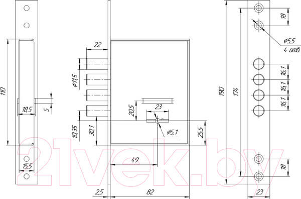 Изображение товара Замок врезной Меттэм ЗВ8 190.0.0 (3 ключа)