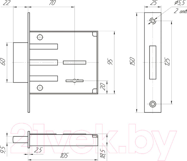 Изображение товара Замок врезной Меттэм ЗВ8 801.0.0 / ЗВ8-01 (3 ключа)