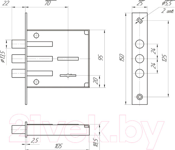 Изображение товара Замок врезной Меттэм ЗВ8 802.0.0 / ЗВ8-02 (5 ключей)