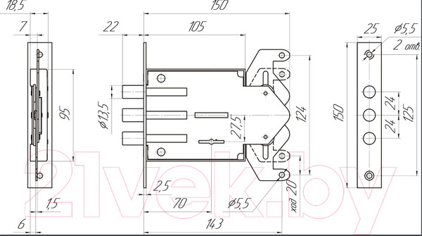Изображение товара Замок врезной Меттэм ЗВ8 802.1.0 / ЗВ8-02 (3 ключа)