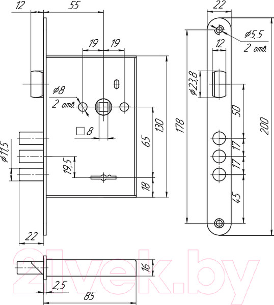 Изображение товара Замок врезной Меттэм ЗВ9 902.0.0 (3 ключа)