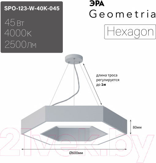 Изображение товара Потолочный светильник ЭРА Geometria Hexagon SPO-123-W-40K-045 / Б0058880