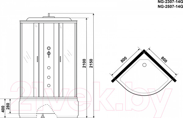 Изображение товара Душевая кабина Niagara NG-2507-14G 80x80x215 (тонированное стекло)