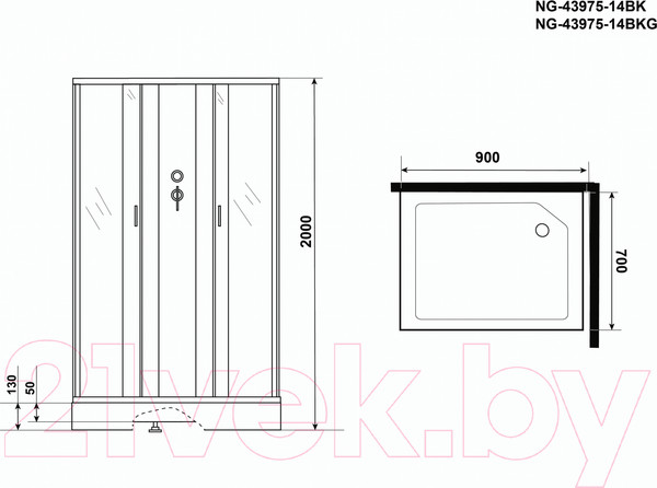 Изображение товара Душевая кабина Niagara NG-43975-14QBKG 90x70x215 (матовое стекло)