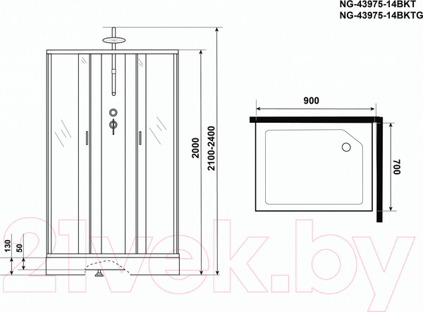 Изображение товара Душевая кабина Niagara NG-43975-14QBKT 90x70x215 (матовое стекло)