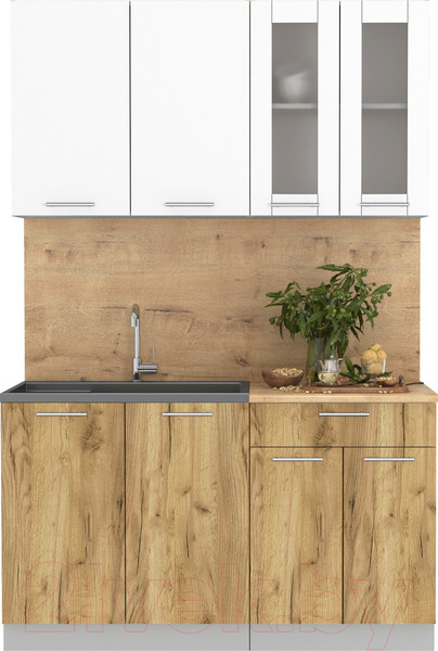 Изображение товара Кухонный гарнитур Интерлиния Мила 14 (белый платинум/дуб золотой/дуб бунратти)