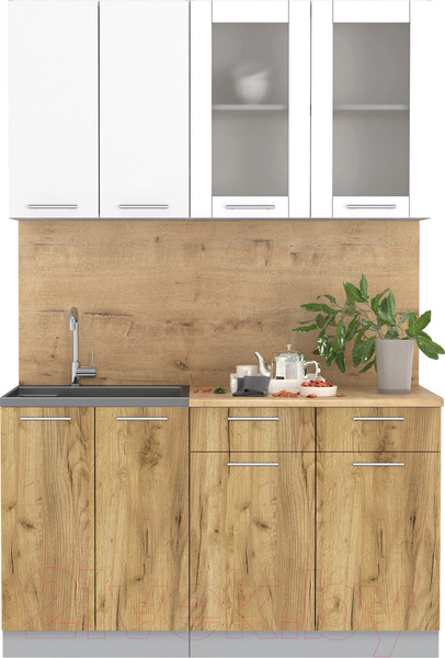 Изображение товара Кухонный гарнитур Интерлиния Мила 14-60 (белый платинум/дуб золотой/дуб бунратти)