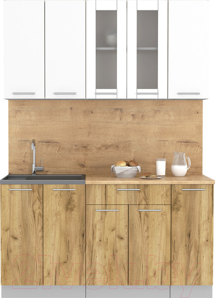 Изображение товара Кухонный гарнитур Интерлиния Мила 15 (белый платинум/дуб золотой/дуб бунратти)