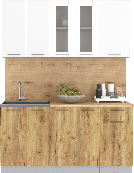 Изображение товара Кухонный гарнитур Интерлиния Мила 16-60 (белый платинум/дуб золотой/дуб бунратти)
