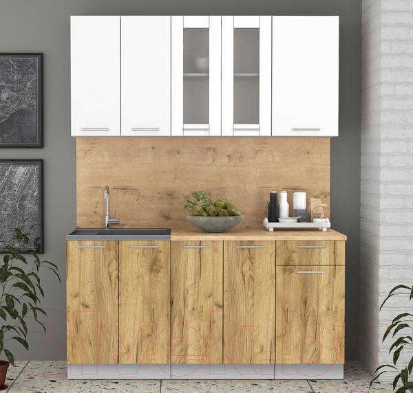 Изображение товара Кухонный гарнитур Интерлиния Мила 16-60 (белый платинум/дуб золотой/дуб бунратти)