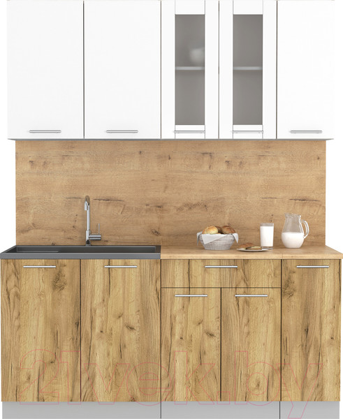 Изображение товара Кухонный гарнитур Интерлиния Мила 17 (белый платинум/дуб золотой/дуб бунратти)