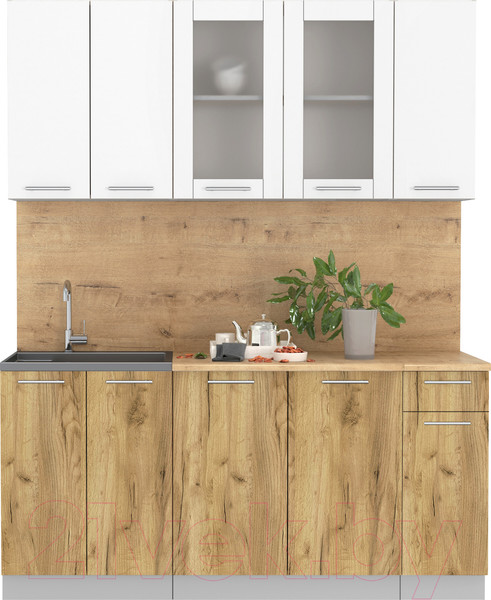 Изображение товара Кухонный гарнитур Интерлиния Мила 17-60 (белый платинум/дуб золотой/дуб бунратти)