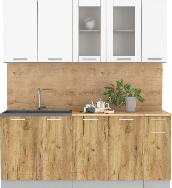 Изображение товара Кухонный гарнитур Интерлиния Мила 19 (белый платинум/дуб золотой/дуб бунратти)