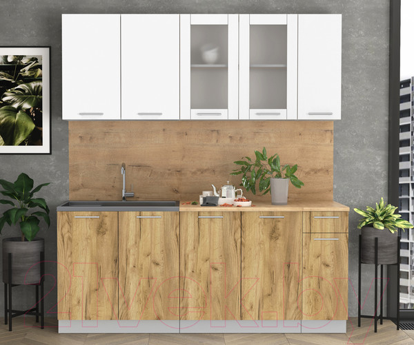 Изображение товара Кухонный гарнитур Интерлиния Мила 19 (белый платинум/дуб золотой/дуб бунратти)