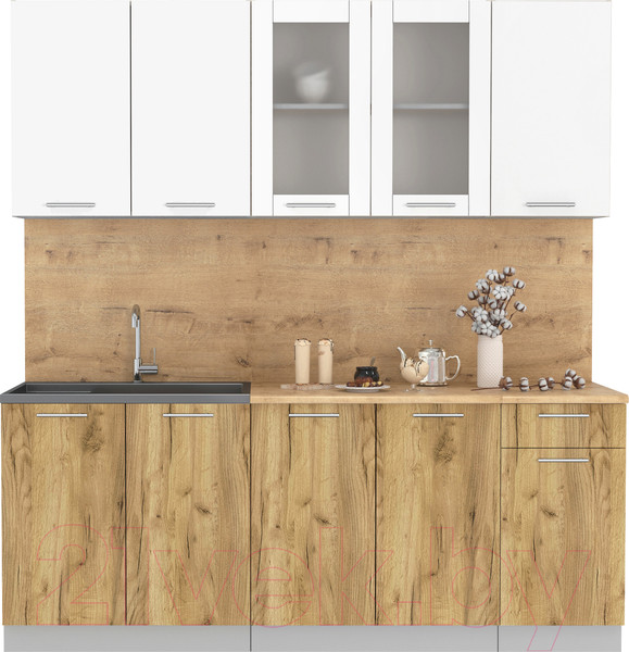 Изображение товара Кухонный гарнитур Интерлиния Мила 20 (белый платинум/дуб золотой/дуб бунратти)
