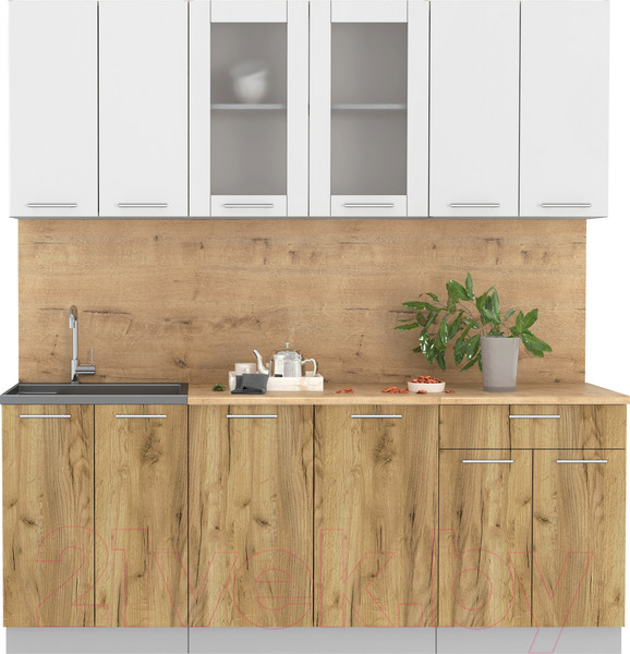 Изображение товара Кухонный гарнитур Интерлиния Мила 20-60 (белый платинум/дуб золотой/дуб бунратти)