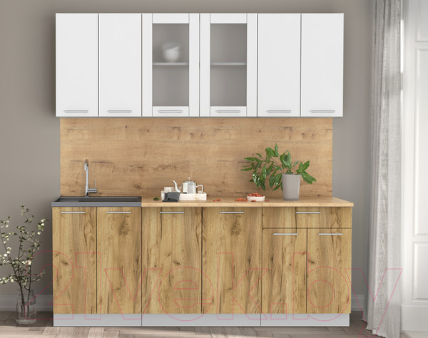 Изображение товара Кухонный гарнитур Интерлиния Мила 20-60 (белый платинум/дуб золотой/дуб бунратти)