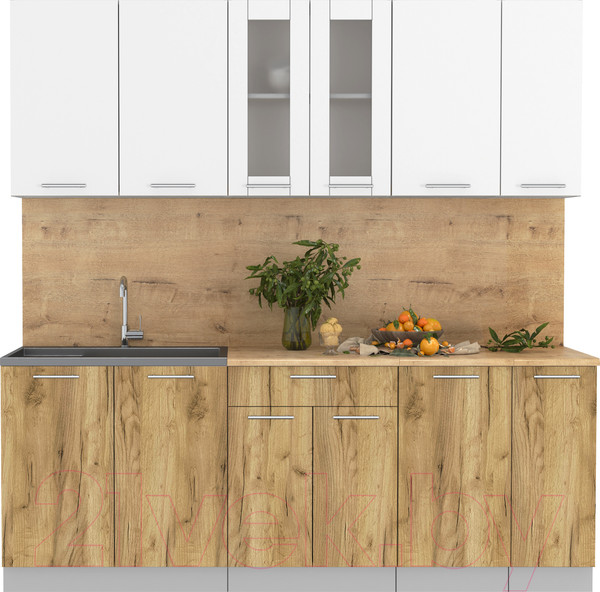Изображение товара Кухонный гарнитур Интерлиния Мила 21 (белый платинум/дуб золотой/дуб бунратти)