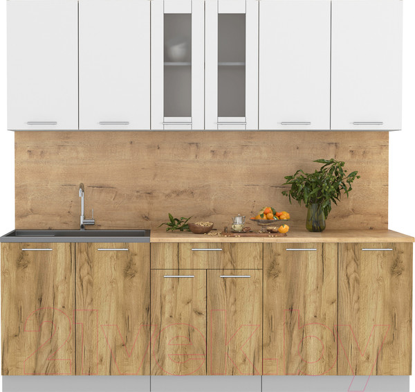 Изображение товара Кухонный гарнитур Интерлиния Мила 22 (белый платинум/дуб золотой/дуб бунратти)