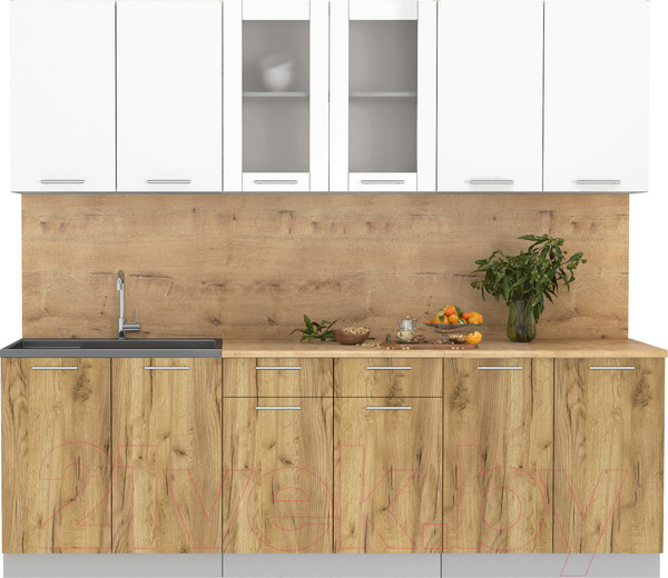 Изображение товара Кухонный гарнитур Интерлиния Мила 24 (белый платинум/дуб золотой/дуб бунратти)