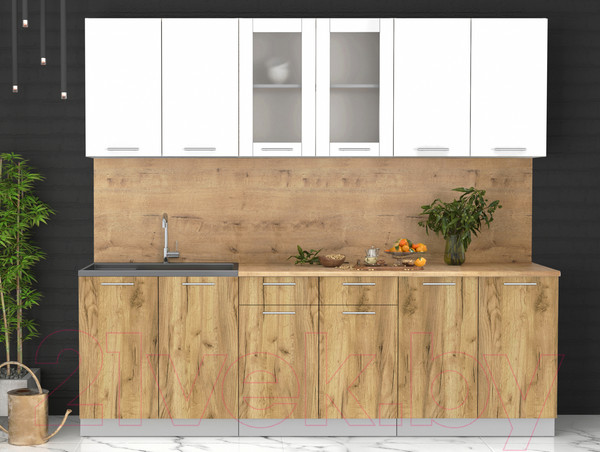 Изображение товара Кухонный гарнитур Интерлиния Мила 24 (белый платинум/дуб золотой/дуб бунратти)