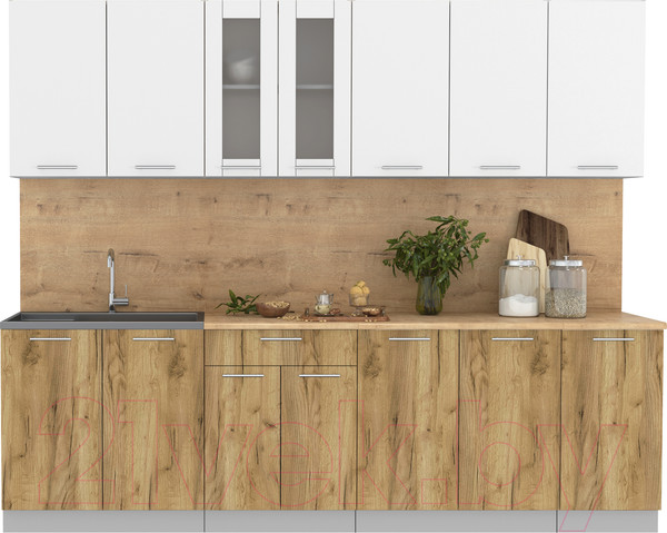 Изображение товара Кухонный гарнитур Интерлиния Мила 26 (белый платинум/дуб золотой/дуб бунратти)