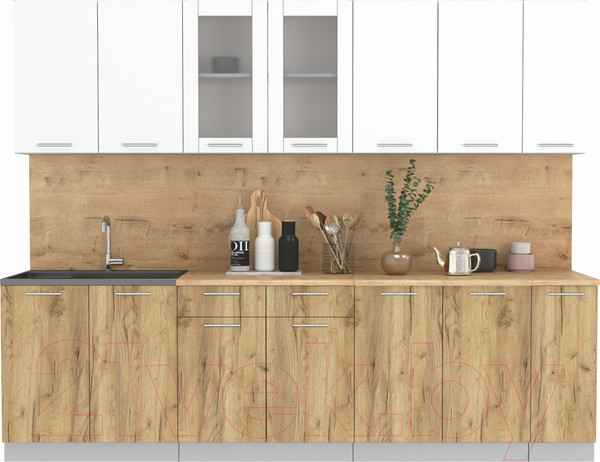 Изображение товара Кухонный гарнитур Интерлиния Мила 27 (белый платинум/дуб золотой/дуб бунратти)