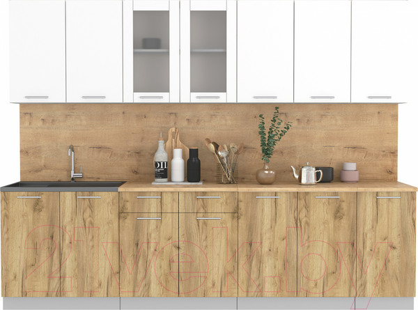 Изображение товара Кухонный гарнитур Интерлиния Мила 28 (белый платинум/дуб золотой/дуб бунратти)