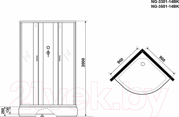 Изображение товара Душевая кабина Niagara NG-3501-14BK 90x90 (гидромассаж, тонированное стекло)
