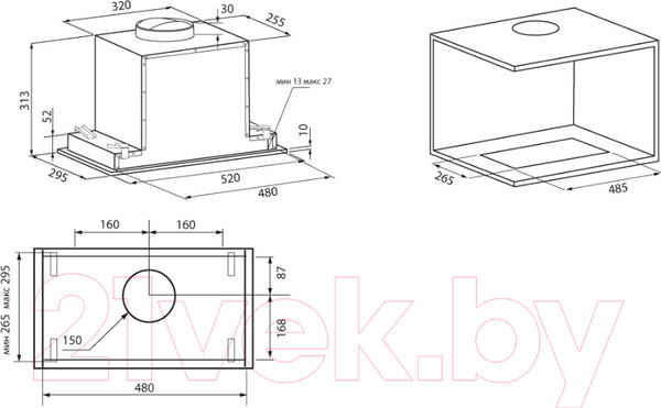 Изображение товара Вытяжка скрытая Krona Selina 600 PRM 3P / КА-00002593 (нержавеющая сталь)
