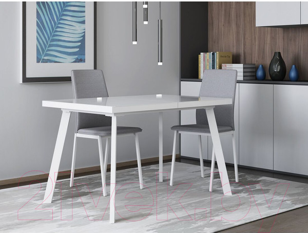 Изображение товара Обеденный стол Сакура Милан 138-178 (белый/белый со стеклом)