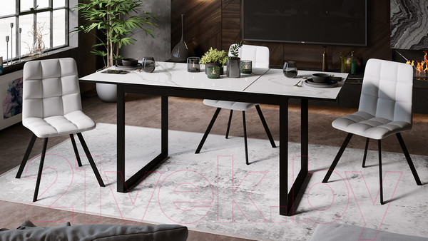 Изображение товара Обеденный стол ТриЯ Маркус тип 1 (черный муар/стекло белый мрамор)