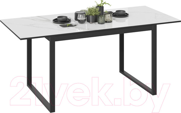 Изображение товара Обеденный стол ТриЯ Маркус тип 1 (черный муар/стекло белый мрамор)