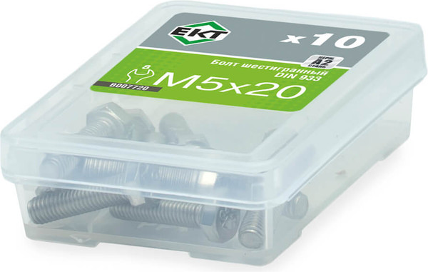 Изображение товара Болт ЕКТ С шестигранной головкой M5x20 DIN933 / B007720 (10шт, нержавеющая сталь)