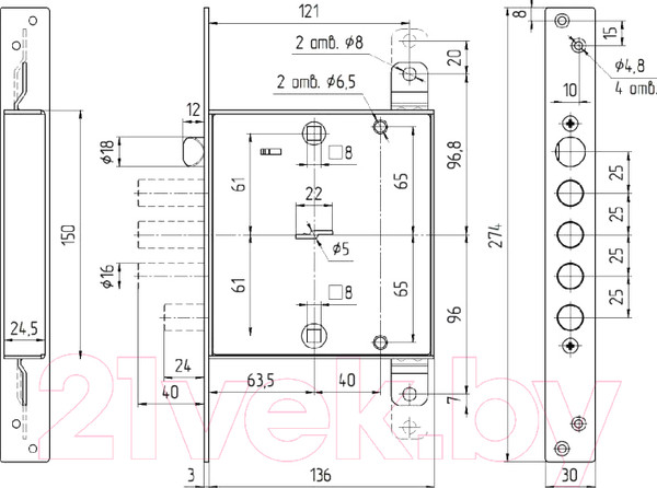 Изображение товара Замок врезной Меттэм ЗВ9 144.1.0 Х ЗВСП-2ТЗЩЗД