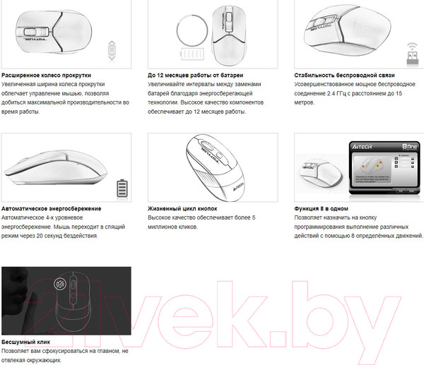 Изображение товара Мышь A4Tech Fstyler FG12S Wireless (белый)