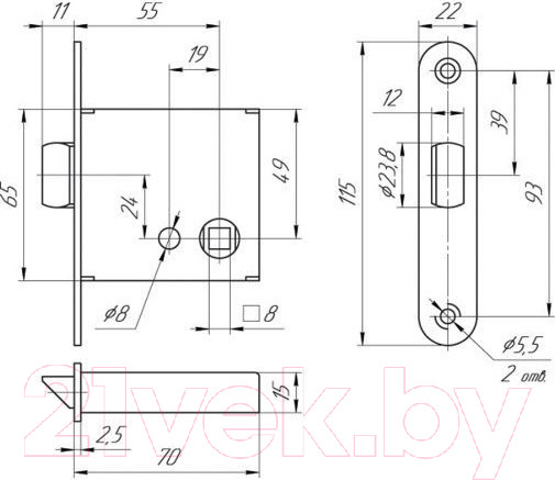 Изображение товара Защелка врезная Меттэм ЗЩ1-3 8х8мм правая (никель)